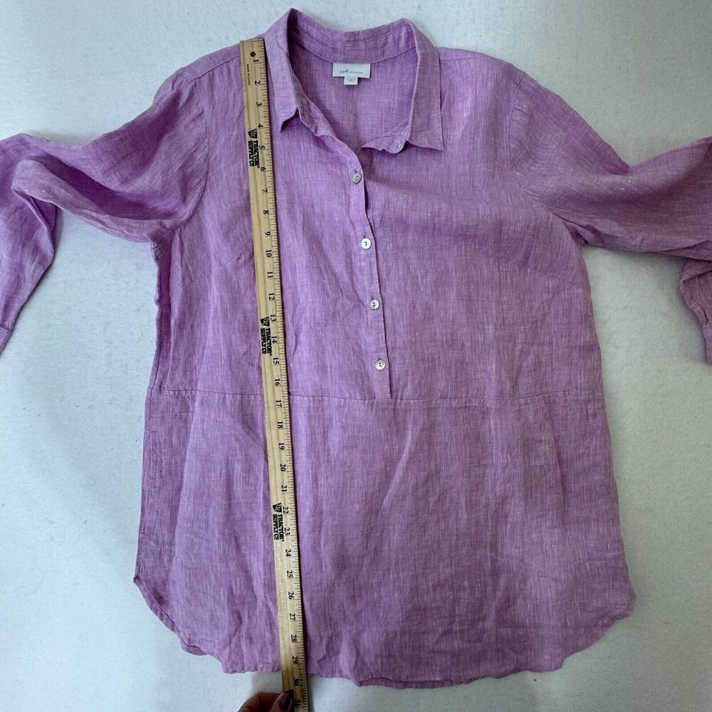 J Jill Love Linen Womens MP Purple Pink Pull Over Tunic Pocket Roll Tab Top - Picture 8 of 8